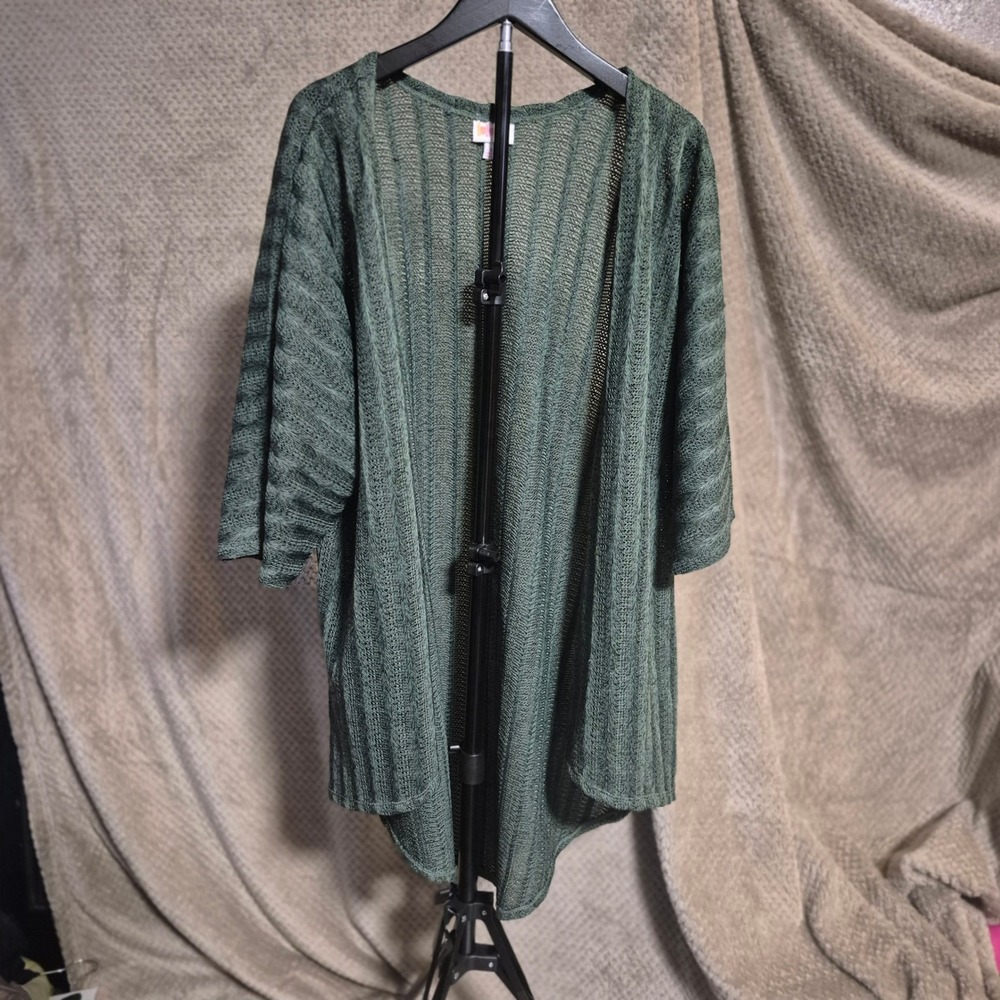 LuLaRoe Womens Medium Green Open Knit Crochet Longline Cardigan
